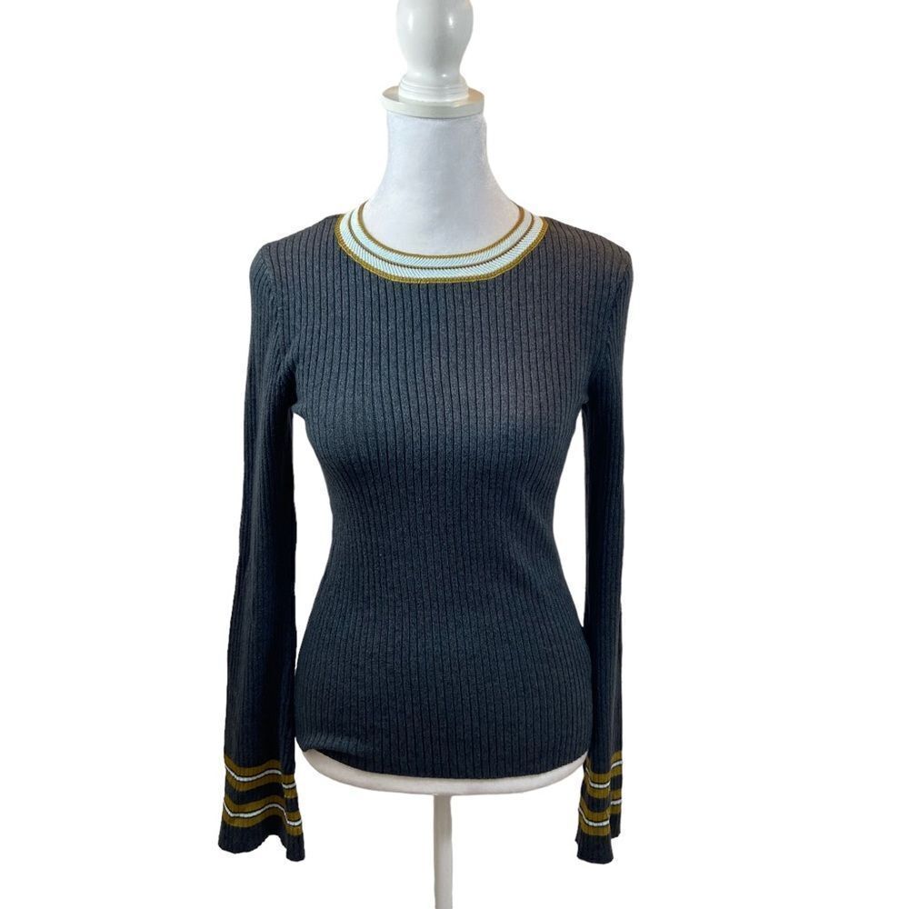 Brand‎ new with Tags Leo & Sage Dark Fog Striped Sleeve Lightweight Sweater XS